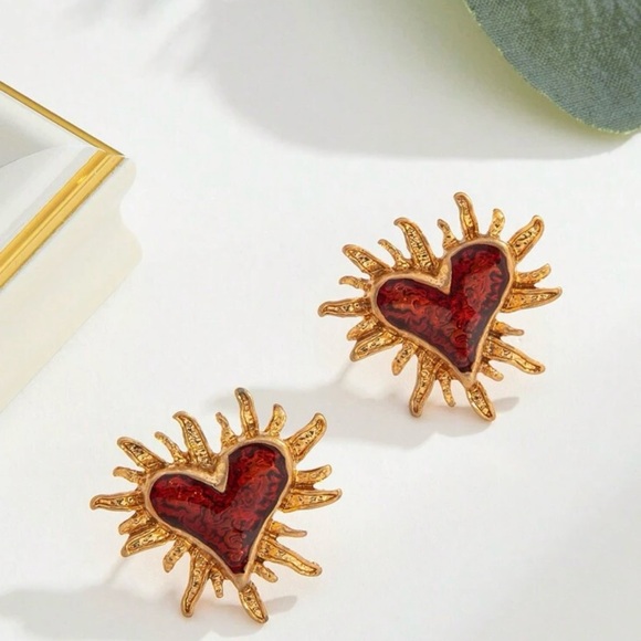 Fiery Red Sacred Heart~ Jesus Immaculate Mary Radiant Burst Beam Glow Gleam Stud - Picture 6 of 7